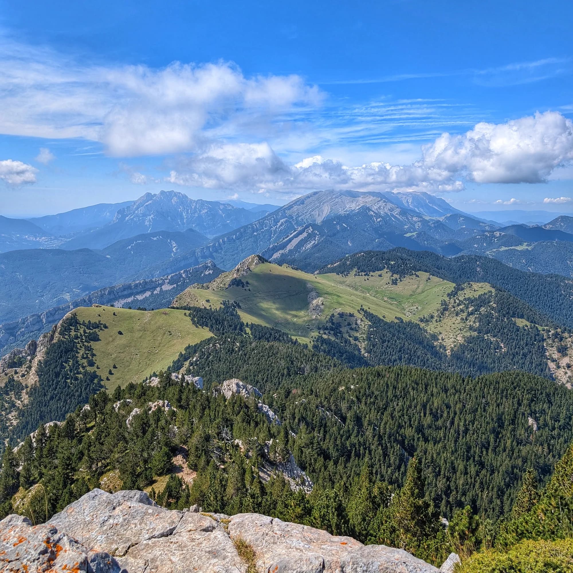 Vistes cap al Cadí i Pedraforca des de la Serra de Moixeró