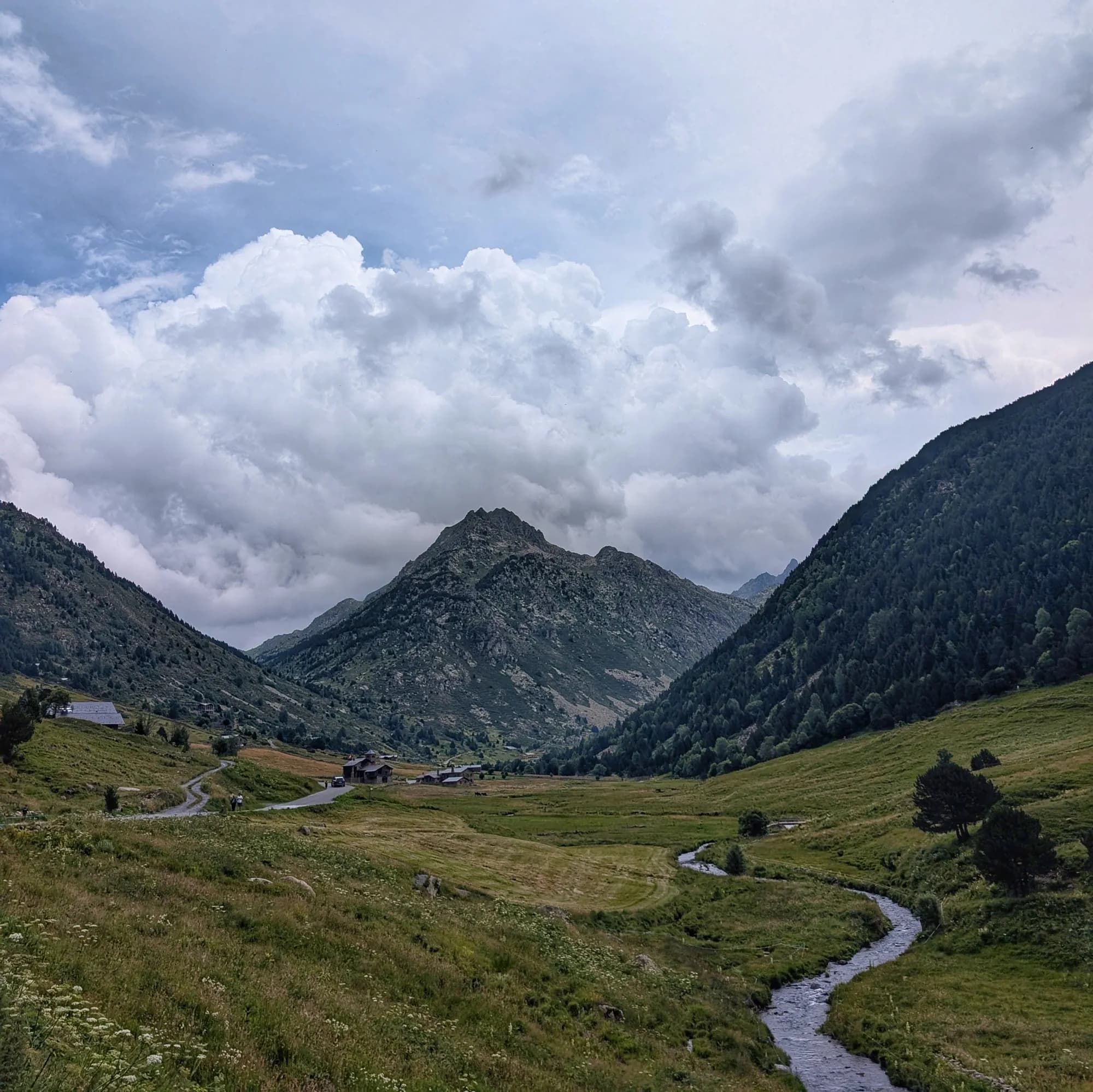 Panoramic view of Incles Valley Panoramic view of Incles Valley with the Incles River under a threatening sky.